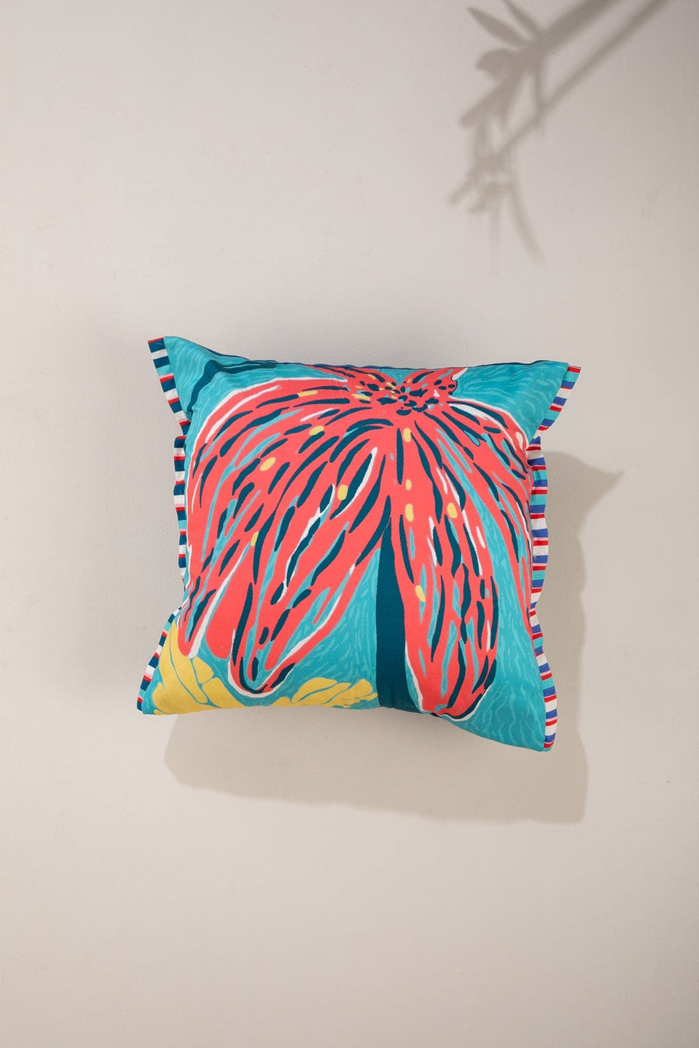 PRINT & PATTERN CUSHIONS Cotton Flower Coral Sky Cushion Cover (46 X 46 Cm)