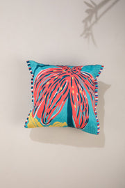 PRINT & PATTERN CUSHIONS Cotton Flower Coral Sky Cushion Cover (46 X 46 Cm)