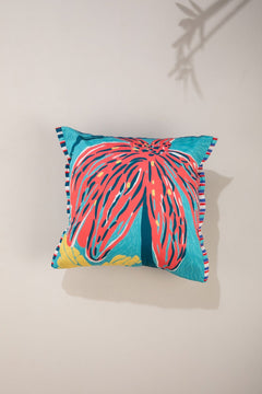 PRINT & PATTERN CUSHIONS Cotton Flower Coral Sky Cushion Cover (46 X 46 Cm)