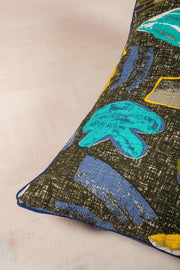 SHAMS & FLOOR CUSHIONS Crayon Blue Black Floor Cushion Cover (60 Cm X 60 Cm)