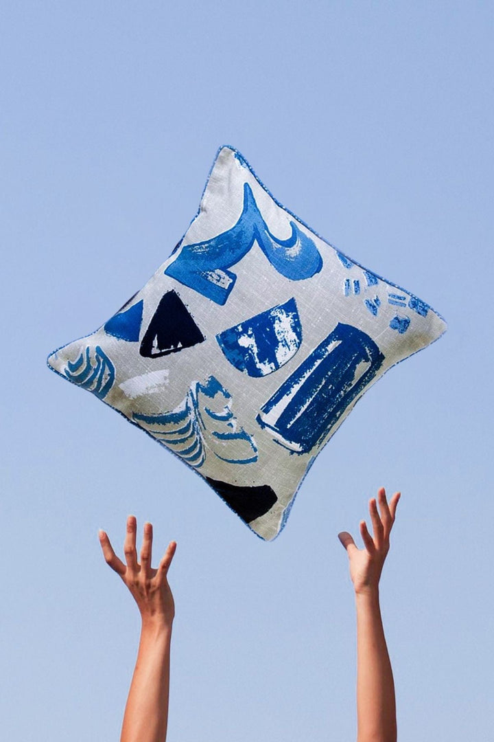 PRINT & PATTERN CUSHIONS Crayon Coastal Blue Cushion Cover (46 X 46 Cm)