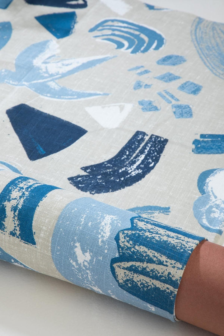 PRINT & PATTERN UPHOLSTERY FABRICS Crayon Printed Upholstery Fabric (Coastal Blue)