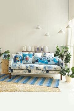 PRINT & PATTERN UPHOLSTERY FABRICS Crayon Printed Upholstery Fabric (Coastal Blue)