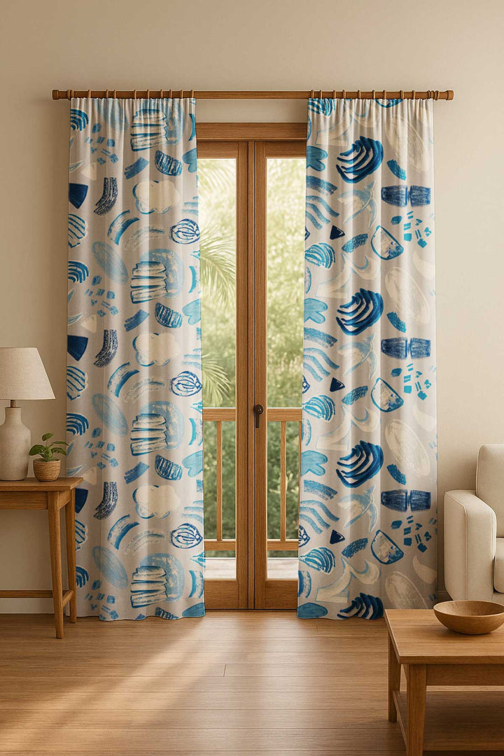 PRINT & PATTERN HEAVY FABRICS Crayon Coastal Blue Printed Heavy Fabric And Curtains