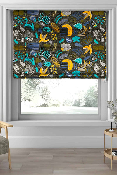 CURTAINS Crayon Cotton Drapes And Blinds (Blue And Black)