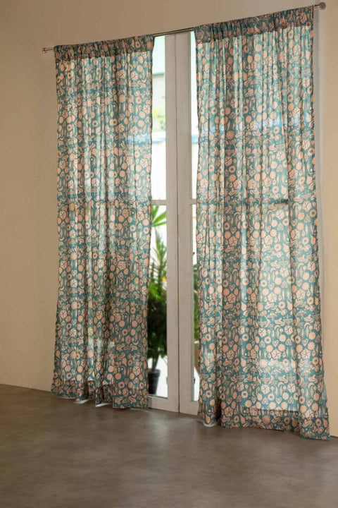 PRINT & PATTERN SHEER FABRICS Creatures Of The Night Blue Coral Sheer Fabric And Curtains