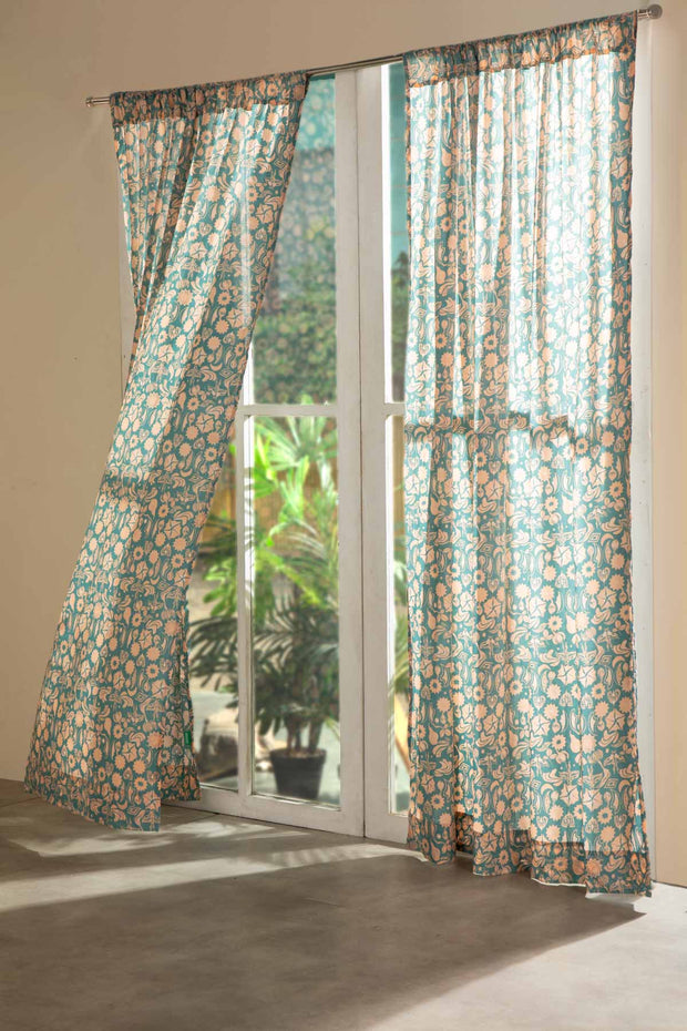 CURTAINS Creatures Of The Night Blue Coral Sheer Curtain