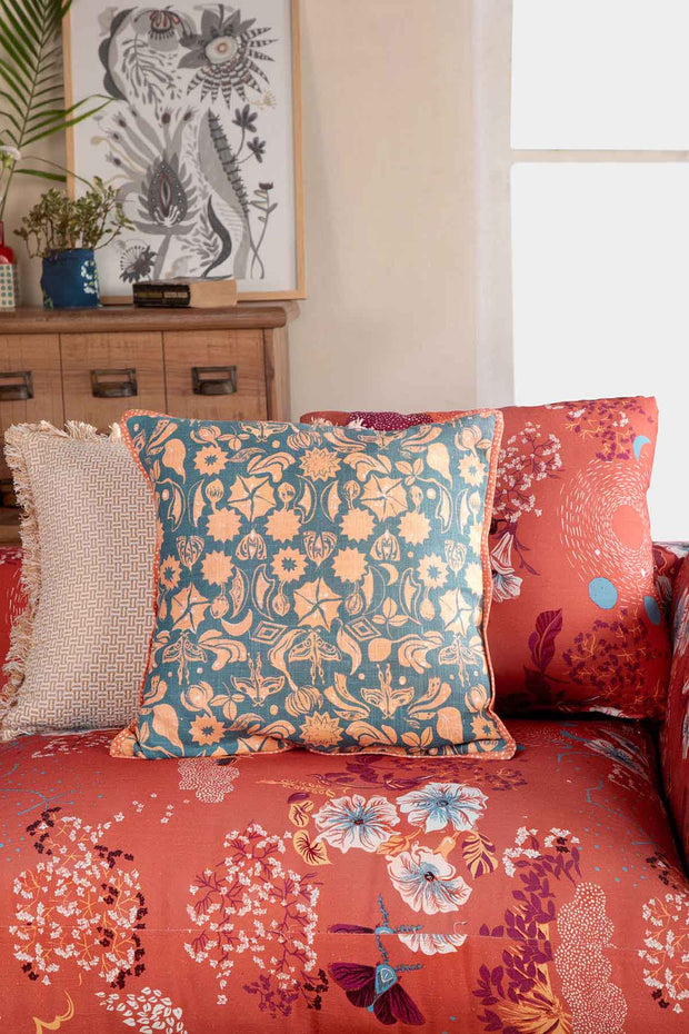 PRINT & PATTERN CUSHIONS Creatures Of The Night Blue Coral Cushion Cover (41 Cm X 41 Cm)