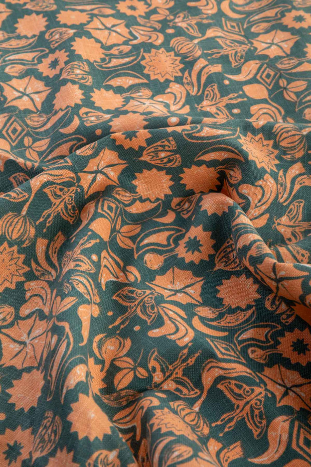 PRINT & PATTERN UPHOLSTERY FABRICS Creatures Of The Night Printed Upholstery Fabric (Blue Coral)