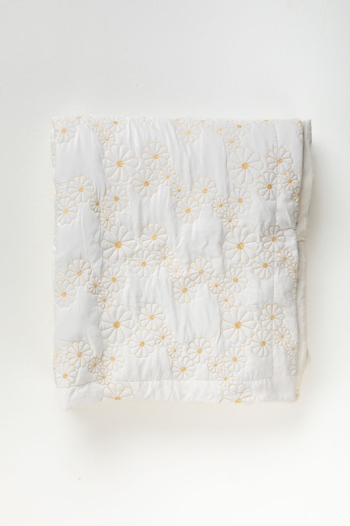 SOLID & TEXTURED BEDCOVERS Daisy Field  Ecru Quilted Bedcover