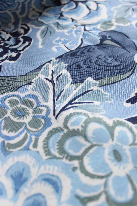 PRINT & PATTERN HEAVY FABRICS Damask Rose Printed Heavy Fabric And Curtains (Blue)