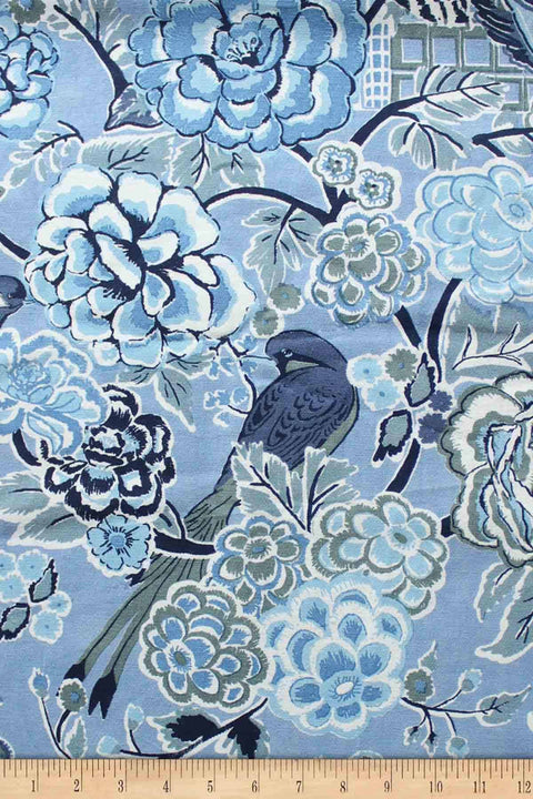 CURTAINS Damask Rose Cotton Drapes And Blinds (Blue)