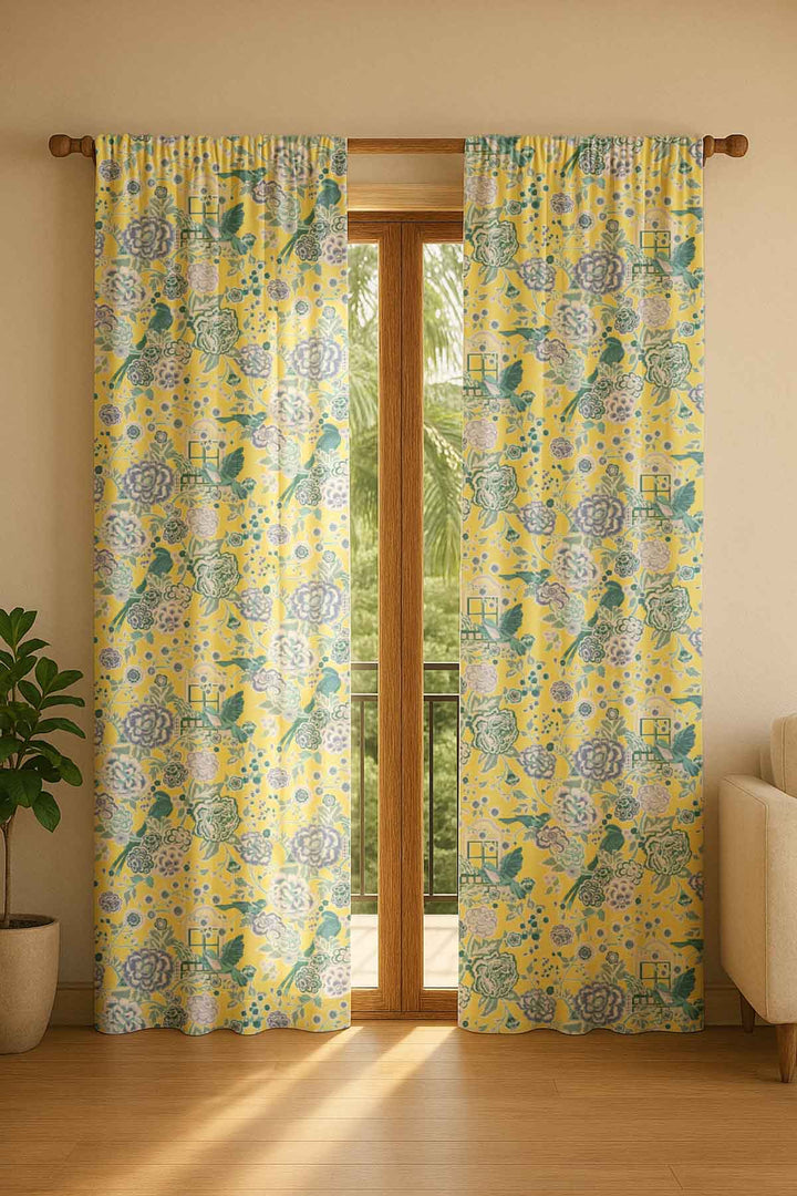 CURTAINS Damask Rose Butter Yellow Cotton Drapes And Blinds