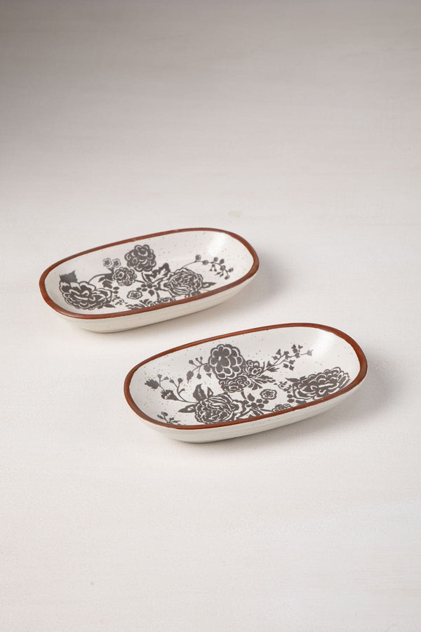 Damask Rose  Ceramic Rectangle Palette (Set Of 2)