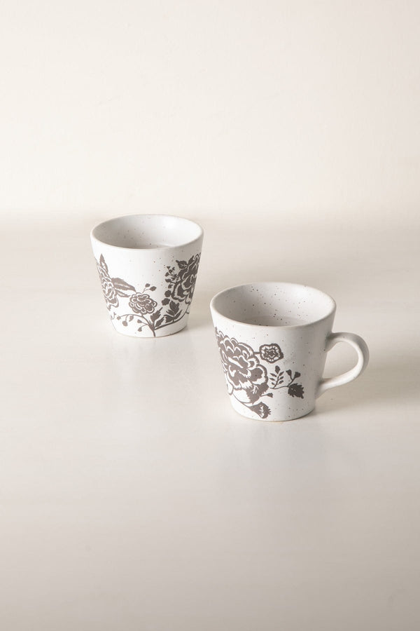 Damask Rose Charcoal Espresso Mug (Set Of 2)