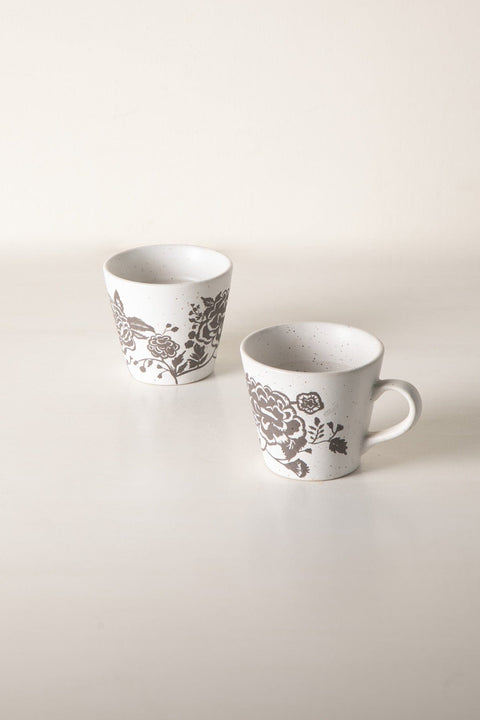 MUGS & CUPS Damask Rose Charcoal Espresso Mug (Set Of 2)