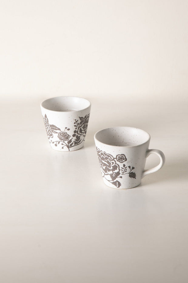 MUGS & CUPS Damask Rose Charcoal Espresso Mug (Set Of 2)