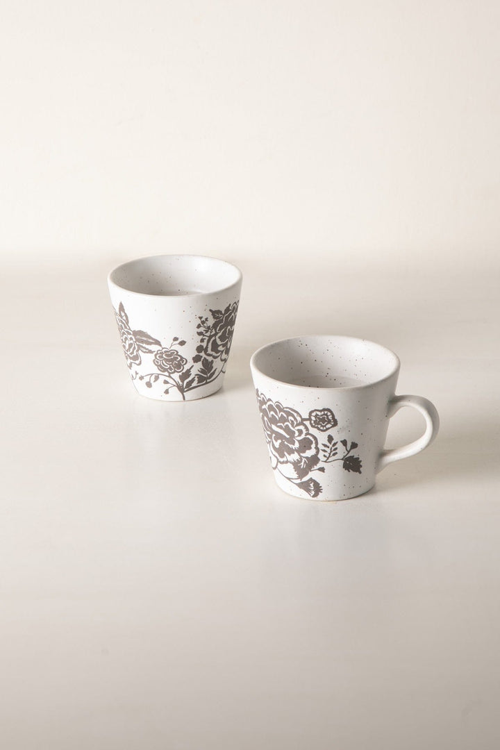 MUGS & CUPS Damask Rose Charcoal Espresso Mug (Set Of 2)