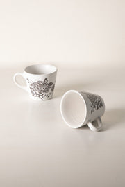 MUGS & CUPS Damask Rose Charcoal Espresso Mug (Set Of 2)