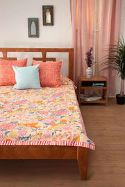 PRINT & PATTERN BEDCOVERS Damask Rose Pure Cotton Bedcover (Blush Pink)