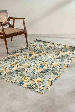 PRINT & PATTERN RUGS Damask Rose Printed Rug (Grey And Mint)