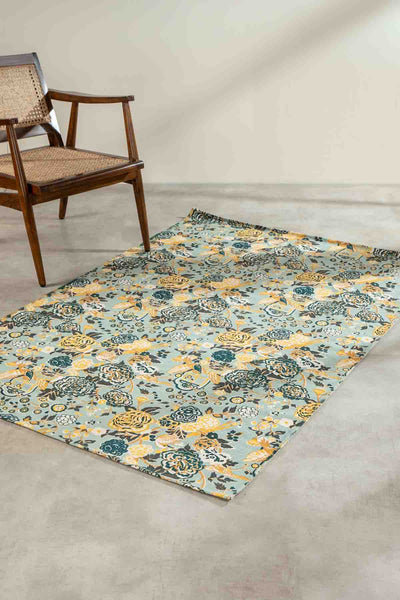 PRINT & PATTERN RUGS Damask Rose Printed Rug (Grey And Mint)