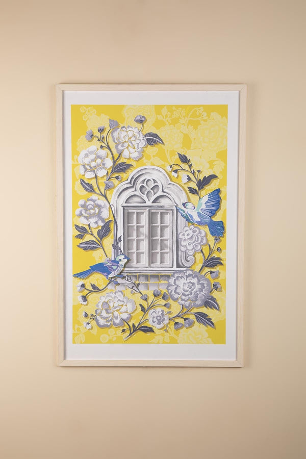 Damask Rose Window View Wall Art (Yellow)