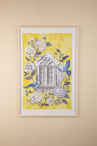 WALL ACCENTS Damask Rose Window View Wall Art (Yellow)