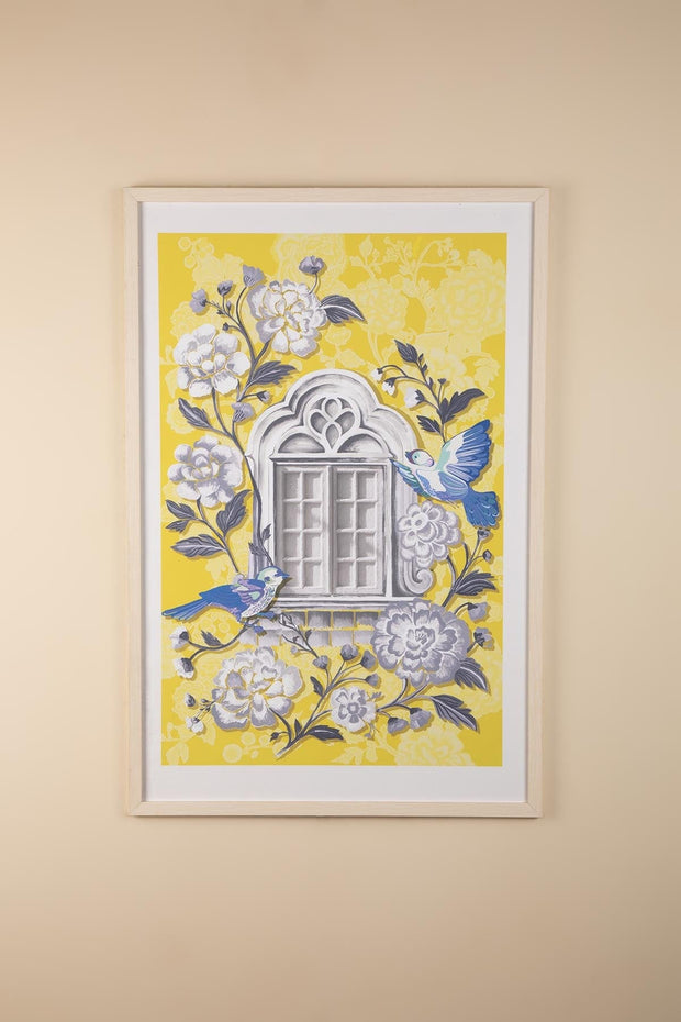 WALL ACCENTS Damask Rose Window View Wall Art (Yellow)