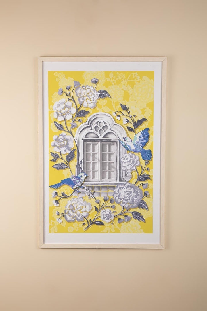 WALL ACCENTS Damask Rose Window View Wall Art (Yellow)