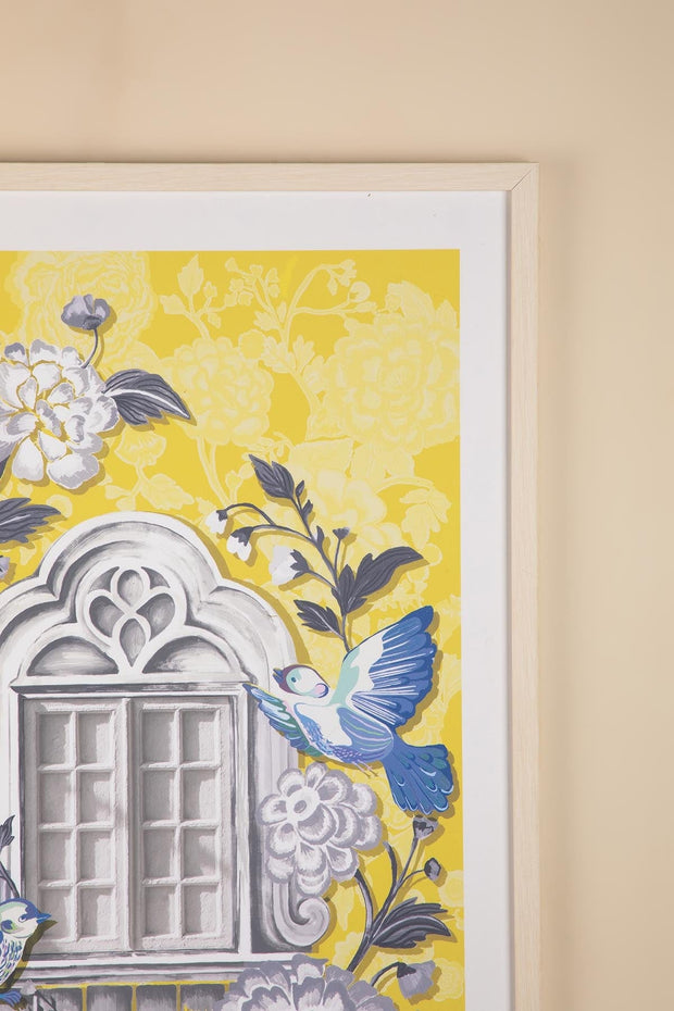 WALL ACCENTS Damask Rose Window View Wall Art (Yellow)