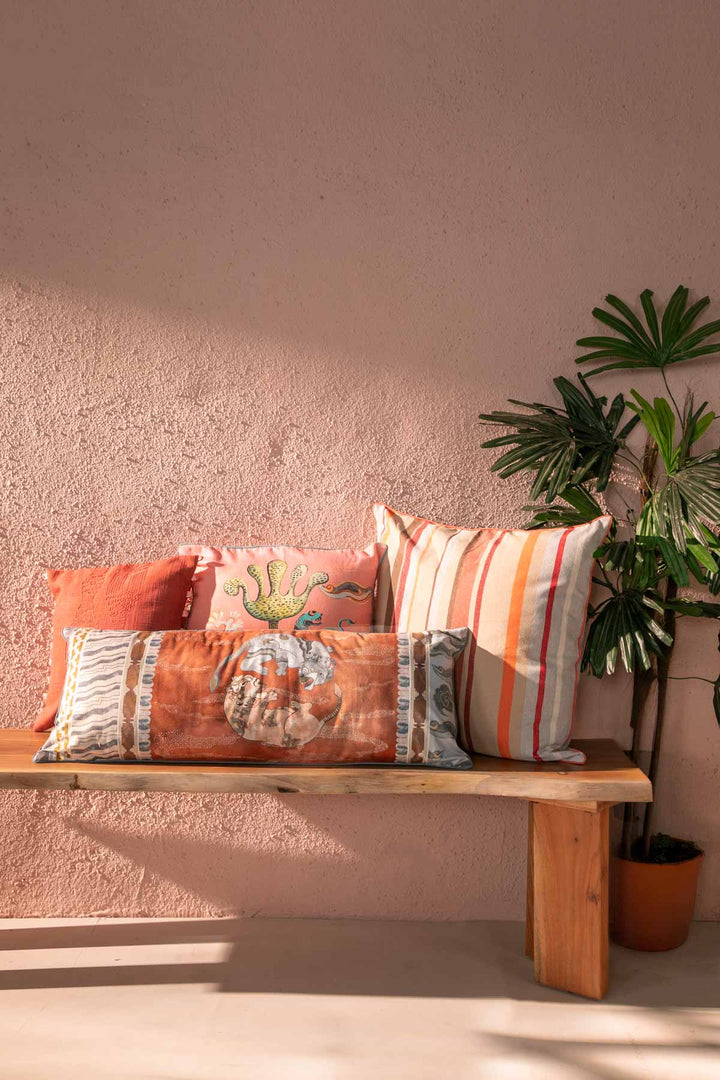 PRINT & PATTERN CUSHIONS Dance Of The Yalis  Rust Cushion Cover (36 Cm X 90 Cm)
