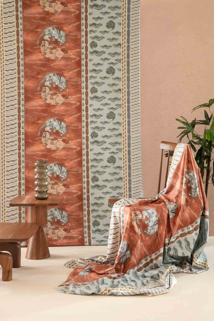 PRINT & PATTERN UPHOLSTERY FABRICS Dance Of The Yalis  Rust Printed Upholstery Fabric