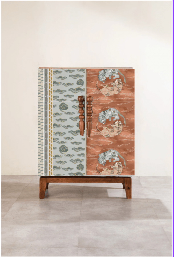 PRINT & PATTERN UPHOLSTERY FABRICS Dance Of The Yalis Rust Printed Upholstery Fabric
