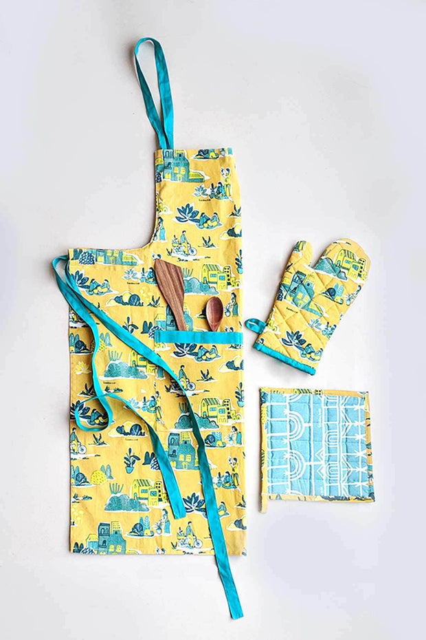 KITCHEN LINEN Days Without End Yellow Oven Mitt (Set Of 2)