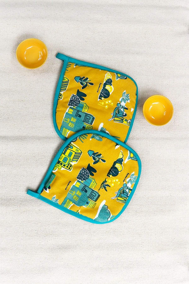 KITCHEN LINEN Days Without End Yellow Pot Holder (Set Of 2)
