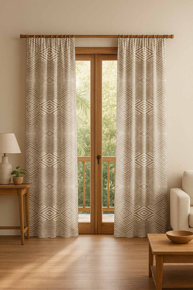 PRINT & PATTERN HEAVY FABRICS Diamond Beige Printed Heavy Fabric And Curtains