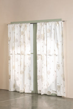 Elae White And Gold Sheer Fabric And Curtains
