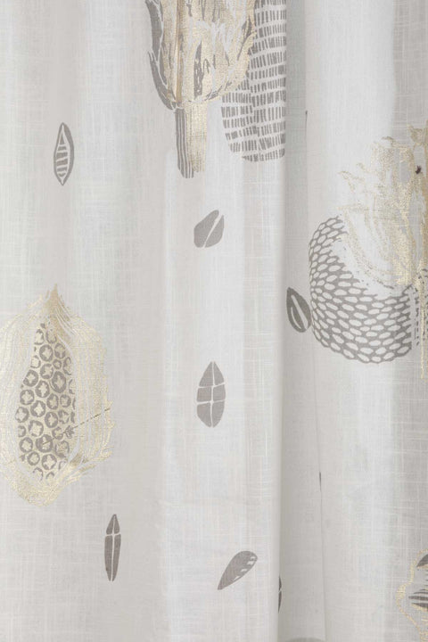 PRINT & PATTERN SHEER FABRICS Elae White And Gold Sheer Fabric And Curtains