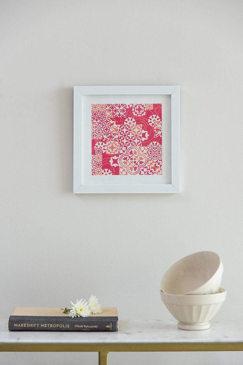 WALL ACCENTS Ethnic Geo Azulejous Wall Art (Pink And Red)