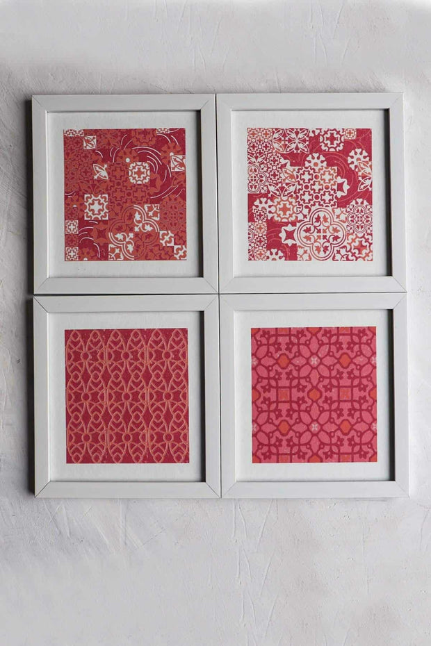 WALL ACCENTS Ethnic Geo Azulejous Wall Art (Pink And Red)