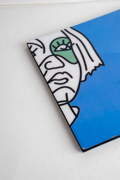 TRIVETS & COASTERS Faces Aqua Blue Trivet