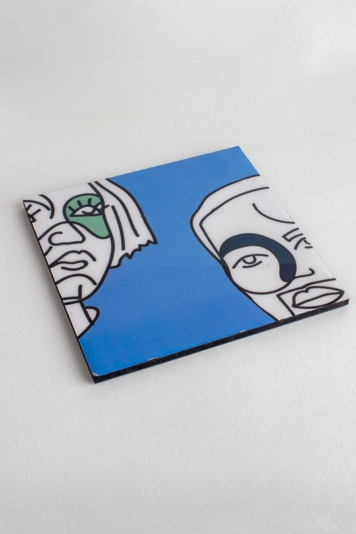 TRIVETS & COASTERS Faces Aqua Blue Trivet