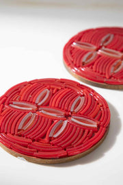 TRIVETS & COASTERS Festive Block Red Mix Coaster (Set Of 4)