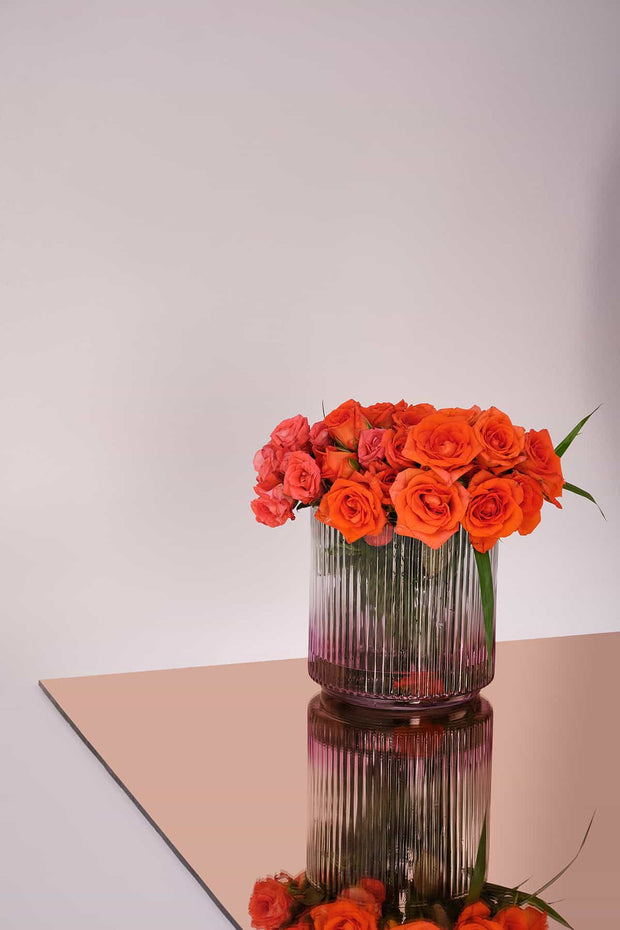 FLOWER VASES Fluted Glass Vase (Pink And Neutral)