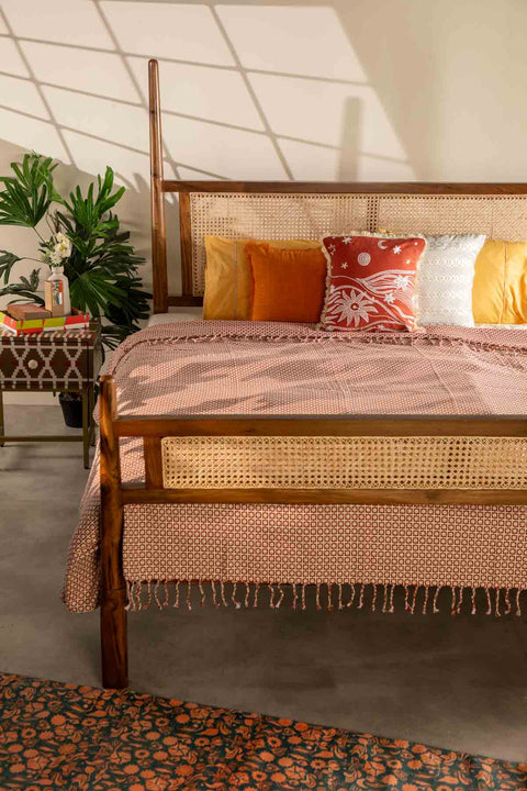 BEDS Four Poster Teak Wood And Wicker Bed