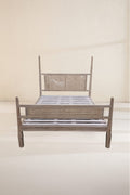 BEDS Four Poster Teak Wood And Wicker Bed White Wash
