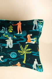 PRINT & PATTERN CUSHIONS Fragrant Journey Lucid Teal Cushion Cover (36 Cm X 50 Cm)