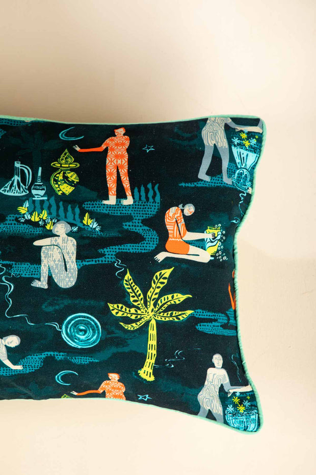 PRINT & PATTERN CUSHIONS Fragrant Journey Lucid Teal Cushion Cover (36 Cm X 50 Cm)