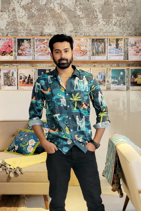 SHIRTS Fragrant Journey Printed Shirt (Lucid Teal)